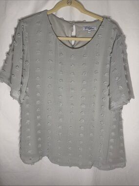 Polagram Light Gray Textured Dot Short Sleeve Blouse
